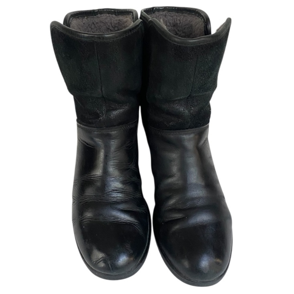 UGG Renatta Black Leather Wedge Ankle Boots Shearling Lined Size 7 - Picture 4 of 7